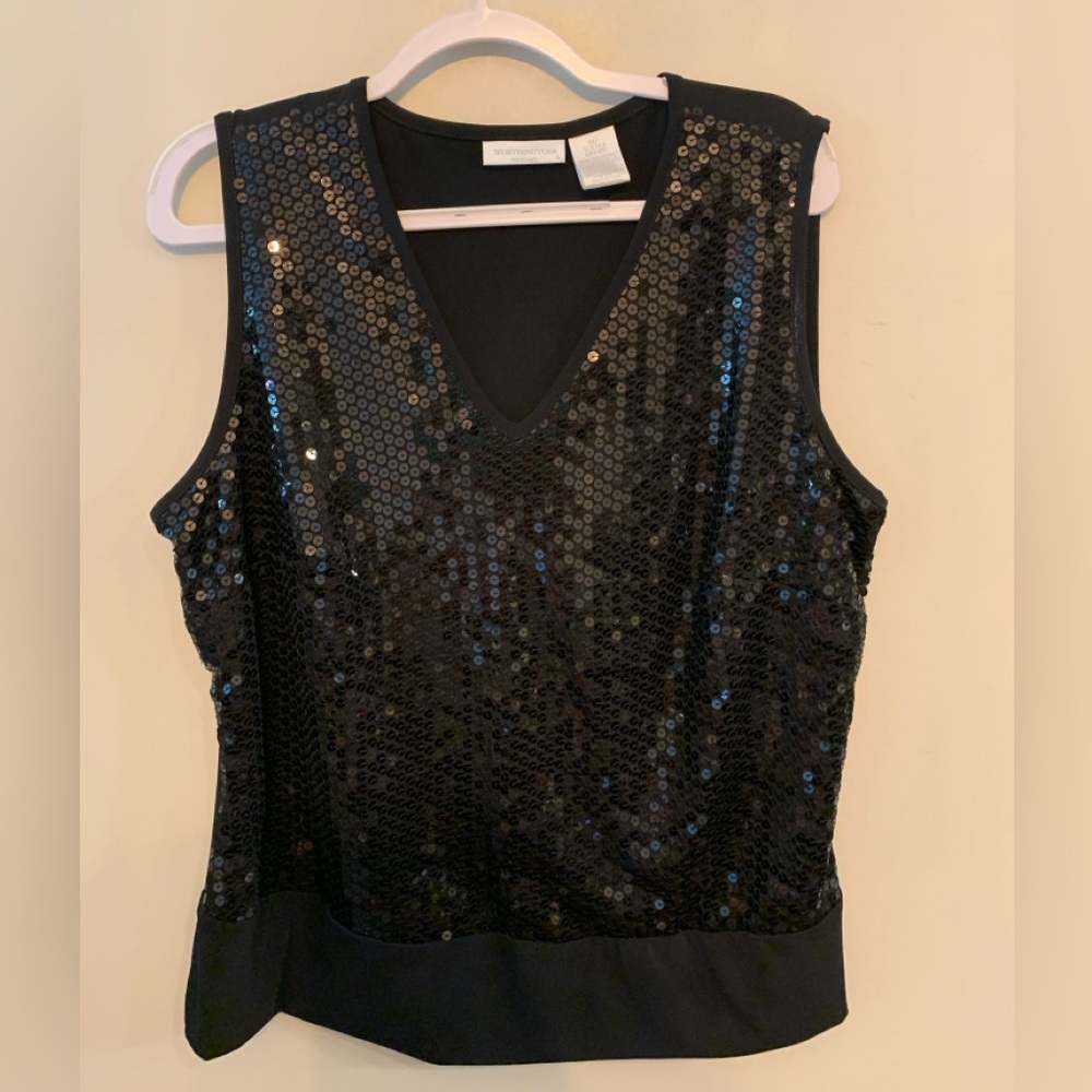 WORTHINGTON WOMAN Black Sequin Sleeveless Top